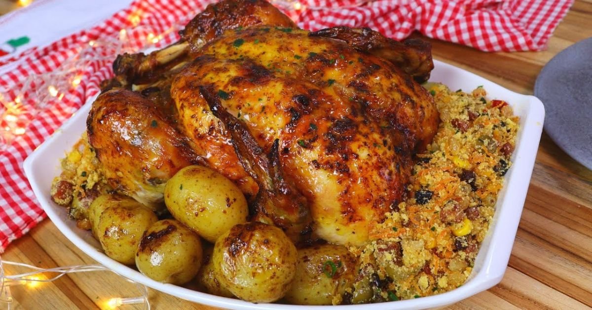 Frango: Frango Assado Recheado: Receita com Tempero Especial para um Sabor Douradinho e Suculento 