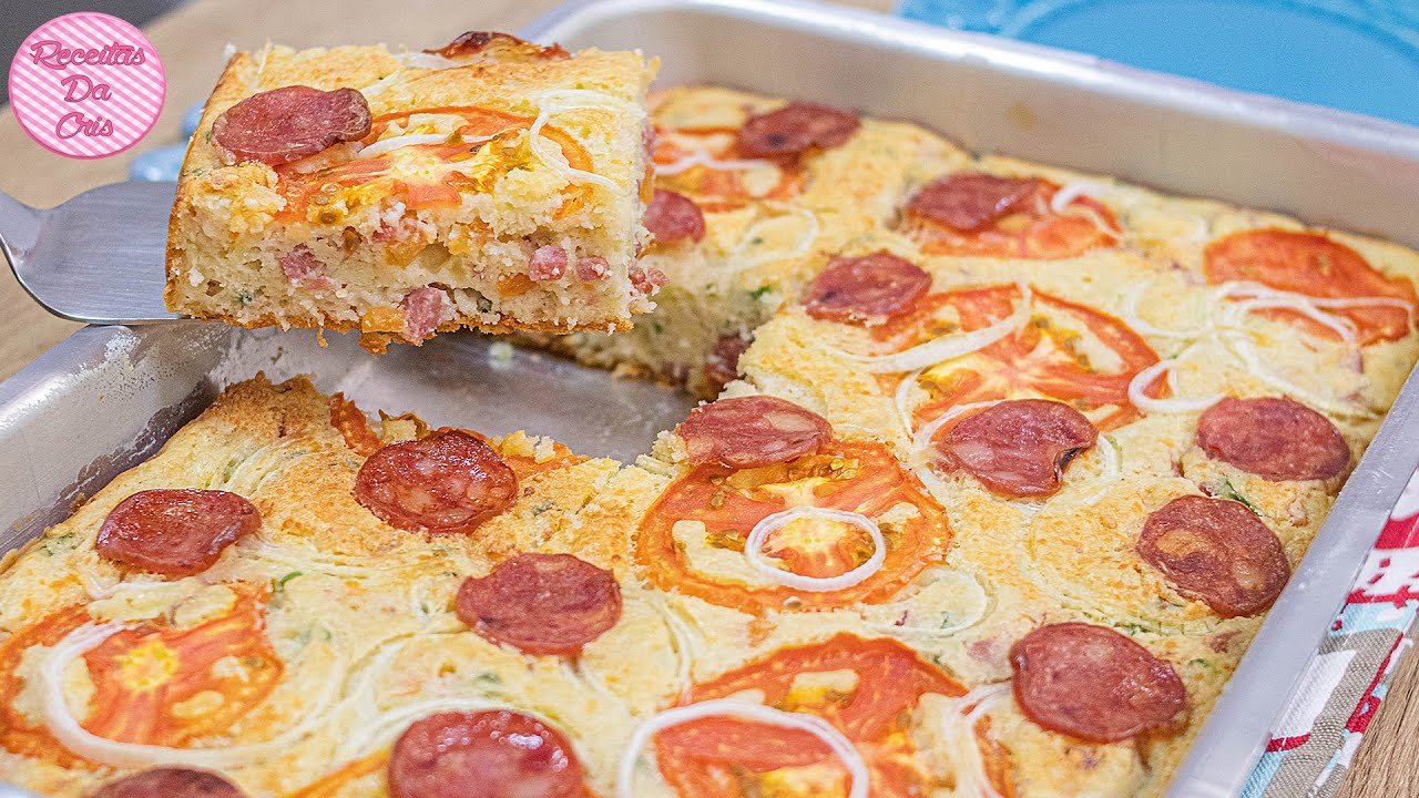 TORTA SALGADA DE CALABRESA BATIDA NA MÃO TUDO JUNTO E MISTURADO 